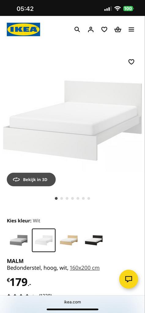 Ikea Malm bed 160x200 - Wit, Huis en Inrichting, Slaapkamer | Bedden, Zo goed als nieuw, Tweepersoons, 160 cm, 200 cm, Hout, Wit