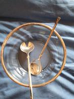 Glazen schaal met zilveren rand en sla couvert, Ophalen of Verzenden, Glas, Overige stijlen, Schaal of Schalen