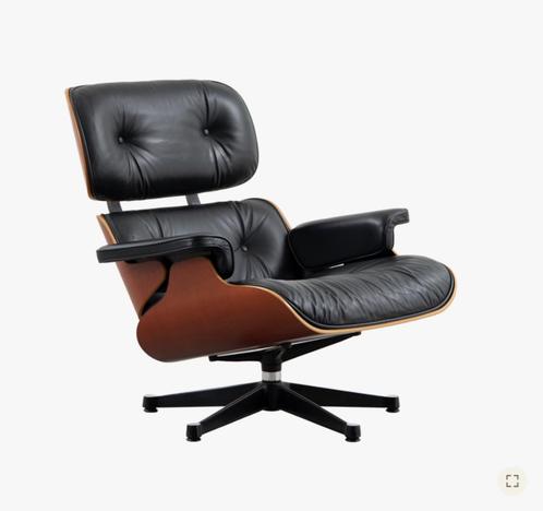 Eames Lounge Chair kersen en zwart leer Vitra, Huis en Inrichting, Fauteuils, Gebruikt, Hout, Leer, 75 tot 100 cm, 75 tot 100 cm