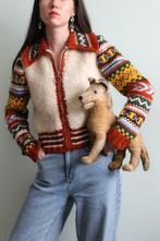 Vintage hand gebreid jasje bomber teddy fair Isle rits S, Overige kleuren, Ophalen of Verzenden, Zo goed als nieuw, Vintage
