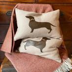 Engelse SET wollen/tweed kussens met leren Teckel applicatie, Huis en Inrichting, Westdijk 41 3241GT Middelharnis, Overige kleuren