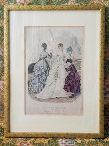 Prachtige antieke ingelijste gravure uit Frankrijk uit 1868. beschikbaar voor biedingen