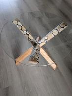 Glazen salontafel van hout, Huis en Inrichting, Tafels | Salontafels, Ophalen, 100 tot 150 cm, Rond, 50 tot 100 cm