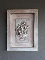 Brocant houten schilderij / bloemen, Ophalen of Verzenden