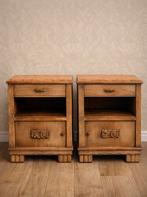 Set van 2 antieke nachtkastjes met marmeren blad, Huis en Inrichting, Slaapkamer | Nachtkastjes, Ophalen, Gebruikt, 55 tot 70 cm