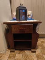 Massief eiken bijzettafel met lade & krantenrek – vintage, Huis en Inrichting, Tafels | Bijzettafels, Minder dan 55 cm, Gebruikt