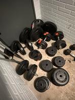 Complete Thuisgym Set te Koop - Halterbank, Gewichten, Sport en Fitness, Fitnessmaterialen, Ophalen, Gebruikt, Armen, Fitnessbank