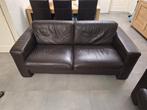 Donkerbruine echt leer bankstel, Huis en Inrichting, Banken | Bankstellen, Ophalen, Leren bank, Gebruikt, 150 tot 200 cm