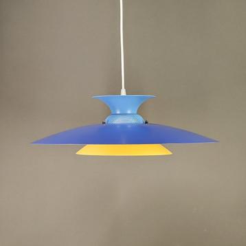 Blauwe en gele lamp, vintage lamp, deens design, jaren 80 beschikbaar voor biedingen