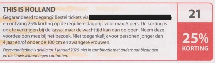 THIS IS HOLLAND Amsterdam 25% korting Postcodeloterij bon 21, Tickets en Kaartjes, Recreatie | Pretparken en Attractieparken, Drie personen of meer