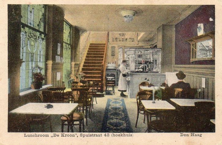 Den haag - Lunchroom De Kroon interieur spuistraat 43, Verzamelen, Ansichtkaarten | Nederland, Ongelopen, Zuid-Holland, 1920 tot 1940