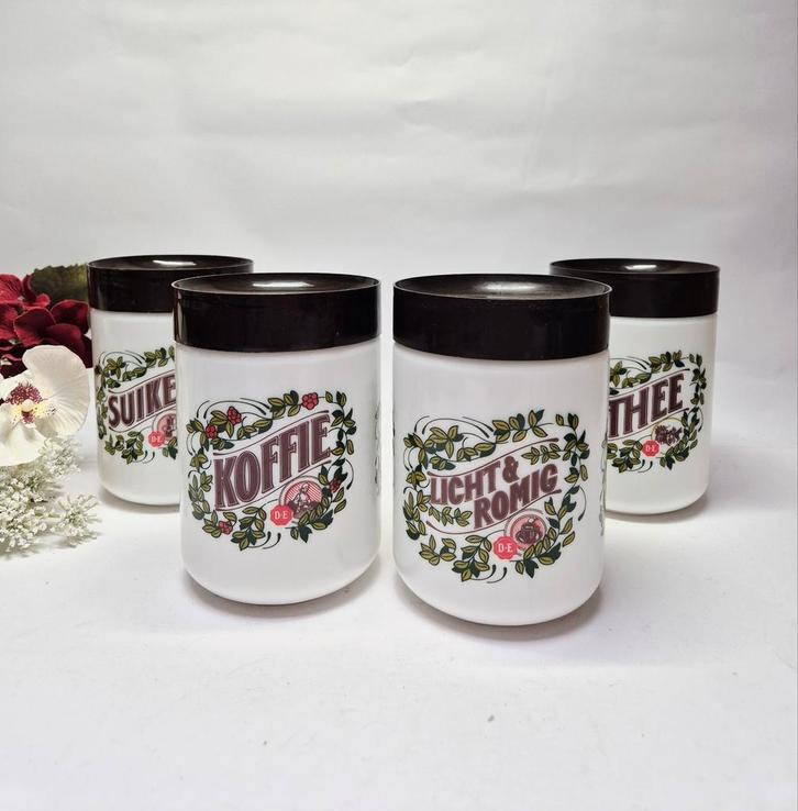 4 opaline potten Douwe Egberts Cerve, Huis en Inrichting, Keuken | Servies, Gebruikt, Overige typen, Overige stijlen, Glas, Ophalen of Verzenden