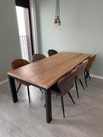 Eettafel, eikenhout, 220x110x3cm, industriele stalem poten, Huis en Inrichting, Tafels | Eettafels, Ophalen, Eikenhout, 50 tot 100 cm