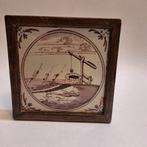 Vintage Tegel in Houten Lijst - Boerderij Scène, Ophalen of Verzenden