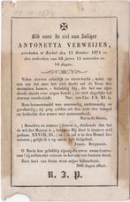 Antonetta Verweijen 1805 Borkel + 1874 Borkel, 68 jaar oud, Verzamelen, Bidprentjes en Rouwkaarten, Verzenden