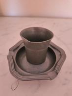 Tinnen kopje en schoteltje (asbak?), Antiek en Kunst, Antiek | Tin, Ophalen of Verzenden