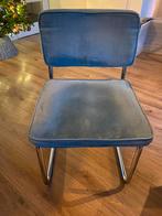 4 eettafel stoelen chroom + ribstof, Huis en Inrichting, Stoelen, Ophalen, Gebruikt, Blauw, Vier