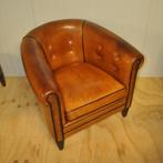 Schapenleren clubfauteuil met knopen, Huis en Inrichting, Fauteuils, Ophalen, Gebruikt, 75 tot 100 cm, Leer