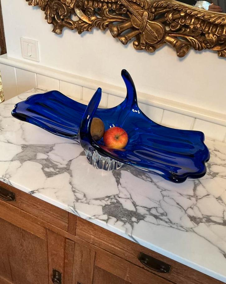 Prachtige kobalt blauwe glazen Murano stijl schaal. 5,5 Kilo, Antiek en Kunst, Kunst | Designobjecten, Ophalen of Verzenden