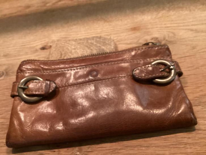 Vintage portemonnee, Sieraden, Tassen en Uiterlijk, Portemonnees, Gebruikt, Bruin, Leer, Ophalen of Verzenden