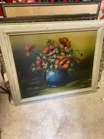 Vintage stilleven: Rode klaprozen in blauwe vaas, Ophalen of Verzenden