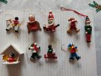 9 oude houten kersthangers kerstboomfiguurtjes, Ophalen, Gebruikt