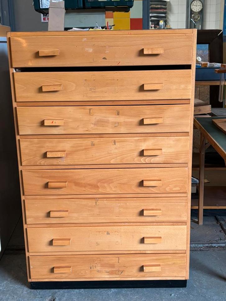 Vintage papierkast/schoolkast, Huis en Inrichting, Kasten | Ladekasten, Gebruikt, 100 tot 150 cm, 50 tot 100 cm, 50 tot 75 cm