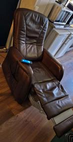 Relaxstoel Bruin Leer - Beweegbare Rug & Voetsteun, Gebruikt, 75 tot 100 cm, Ophalen of Verzenden, Metaal