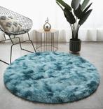 Teal Blauw Rond Hoogpolig Vloerkleed / Kleed Tapijt Mat, Rond, Verzenden, Blauw, Nieuw