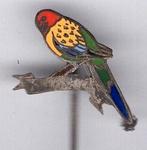 Papegaai email op zilverkleurig speldje ( N_034 ), Verzenden, Zo goed als nieuw, Dier of Natuur, Speldje of Pin