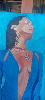 impressionisme blauwe vrouw olieverf van langen, Ophalen of Verzenden