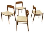 Set van 4 Niels Otto Moller model 75 stoelen deens design, Riet of Rotan, Gebruikt, Bruin, Vintage