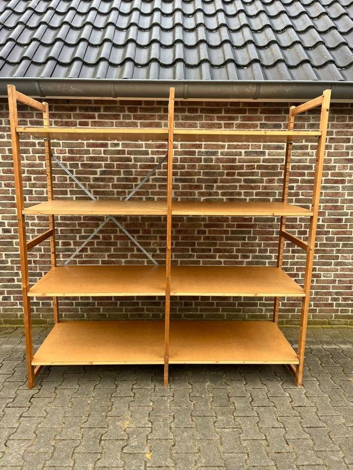 Bruynzeel houten stelling legbordstelling 4 meter 50cm diep, Huis en Inrichting, Kasten | Stellingkasten, Zo goed als nieuw, Ophalen