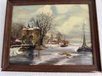 A. Houtman. Stadspoort aan Bevroren Rivier uit 1985., Antiek en Kunst, Kunst | Schilderijen | Klassiek, Ophalen of Verzenden