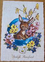 Vrolijk Pasen - konijn in ei met bloemen - zeventiger jaren, Verzamelen, Ansichtkaarten | Themakaarten, Verzenden, 1960 tot 1980