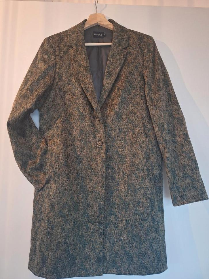 Purdy , lang colbert in maat 40, Kleding | Dames, Jasjes, Kostuums en Pakken, Zo goed als nieuw, Maat 38/40 (M), Grijs, Ophalen of Verzenden
