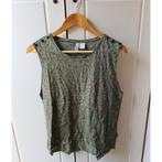 Groene/ khaki mouwloze top met print & studs van H&M maat 36, H&M, Verzenden, Nieuw, Groen