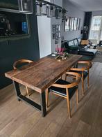 Mooie designer's eettafel. Ruw eikenhout + metaal., Ophalen, 50 tot 100 cm, Zo goed als nieuw, Vijf personen of meer