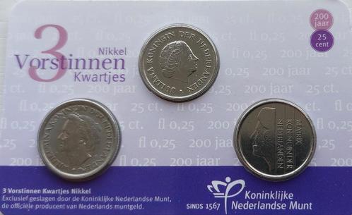 Coincard 3 Vorstinnen kwartje., Postzegels en Munten, Munten | Nederland, Setje, 25 cent, Koningin Wilhelmina, Ophalen of Verzenden