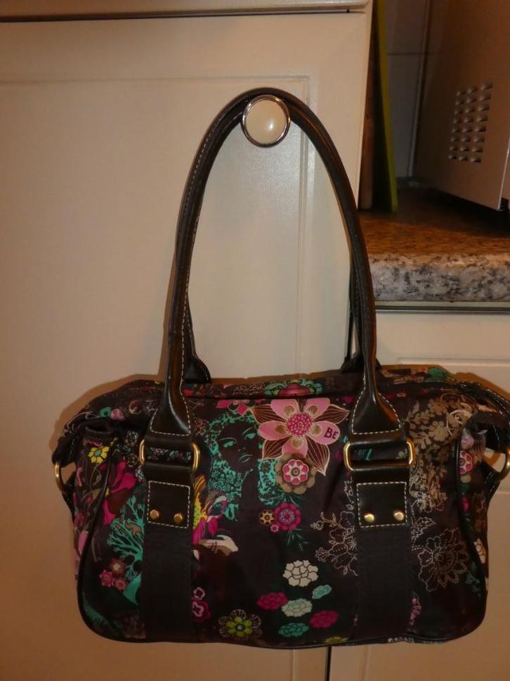 Oilily handtas bruin bonte bloemen kort hengsel 29 x 22 x 11, Sieraden, Tassen en Uiterlijk, Tassen | Damestassen, Zo goed als nieuw