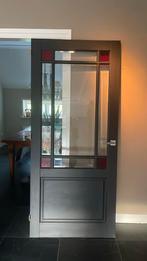 Hardhouten paneel binnendeur (zwart met facetglas), 80 tot 100 cm, Gebruikt, Hout, Ophalen