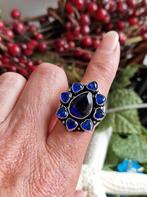 Mooie 925 zilveren ring blauwe hartjes en kristal maat 18.5, Nieuw, 18 tot 19, Met kristal, Dame