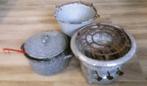 Blauw Gemoffeld Petroleumstel met Accessoires, Antiek en Kunst, Antiek | Keukenbenodigdheden, Ophalen of Verzenden