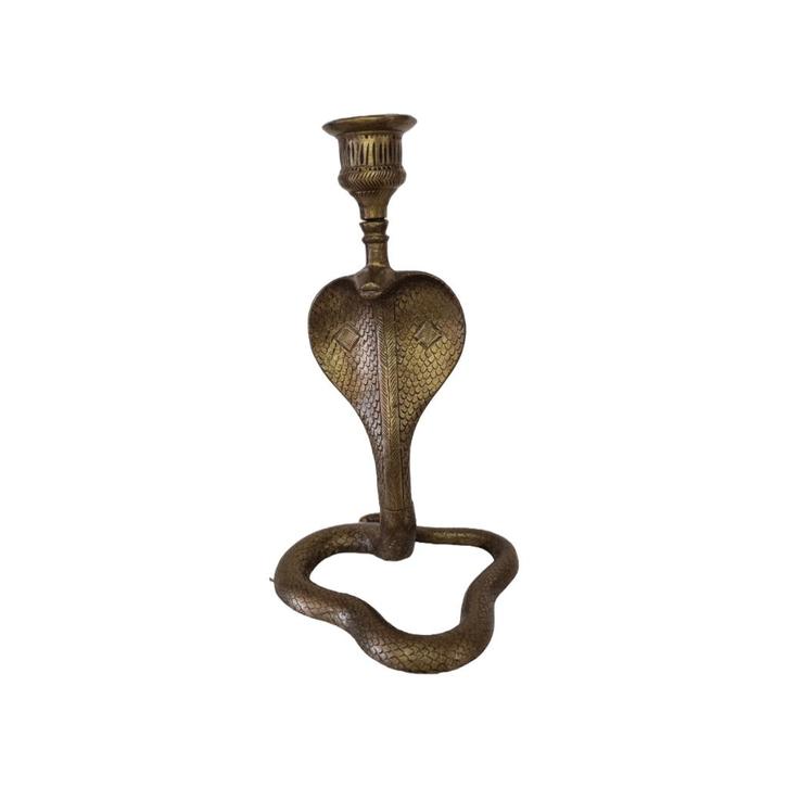 Vintage messing Cobra kandelaar, Huis en Inrichting, Woonaccessoires | Kandelaars en Kaarsen, Gebruikt, Kandelaar, Minder dan 25 cm