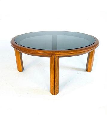 Vintage Deense salontafel teak & rookglas jaren ‘70 beschikbaar voor biedingen