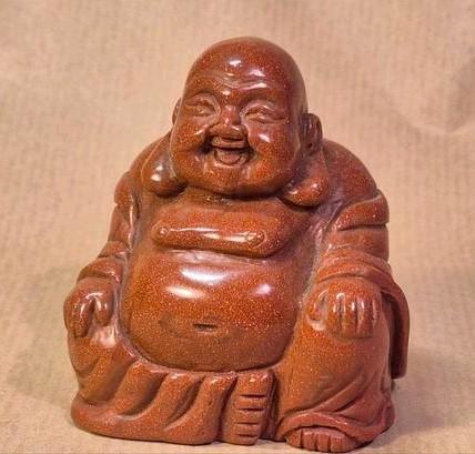 Lachende Boeddha beeldje van goudsteen (glas), Huis en Inrichting, Woonaccessoires | Boeddhabeelden, Zo goed als nieuw, Ophalen of Verzenden