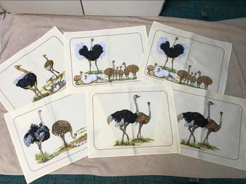6 stoffen placemats met afbeelding struisvogels € 5,00