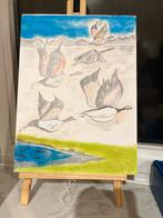 Vliegende Canadese Zwanen - Potlood & Krijt, Antiek en Kunst, Ophalen of Verzenden