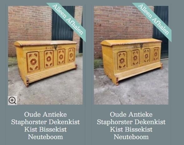 Oude antieke kist dekenkist bissekist neuteboom staphorst, Minder dan 50 cm, Gebruikt, 50 tot 100 cm, T