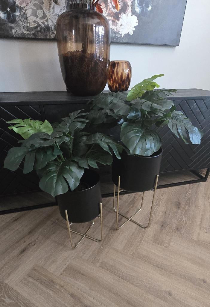 Kunstplant Monstera met potten, Huis en Inrichting, Woonaccessoires | Kunstplanten en Kunstbloemen, Zo goed als nieuw, Binnen
